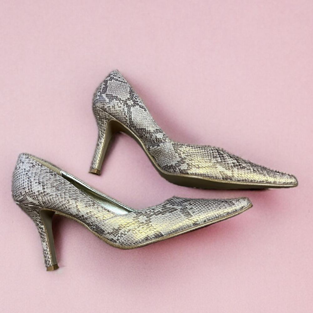 3/$15 Rampage Neutral Tone Snake Print Pointed Toe Heels
